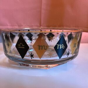 EUC MCM vintage zodiac glass bowl gold and black Astrology